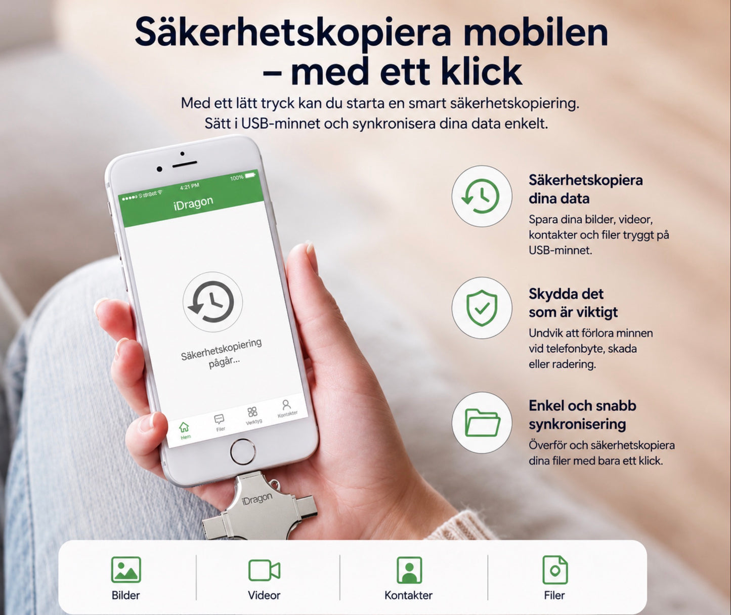 4-i-1 USB-minne – För iPhone, Android, USB-C & Dator