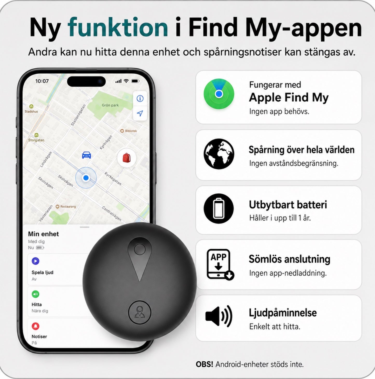 GPS-spårare för hund och katt – Kompatibel med Apple Hitta (Find My), IP68, ingen månadsavgift