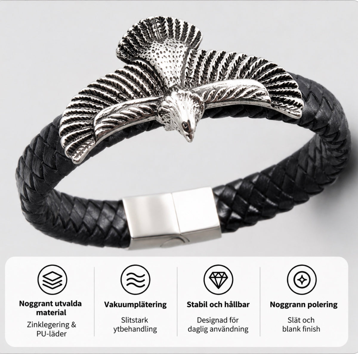 Herrarmband med örn och magnetlås