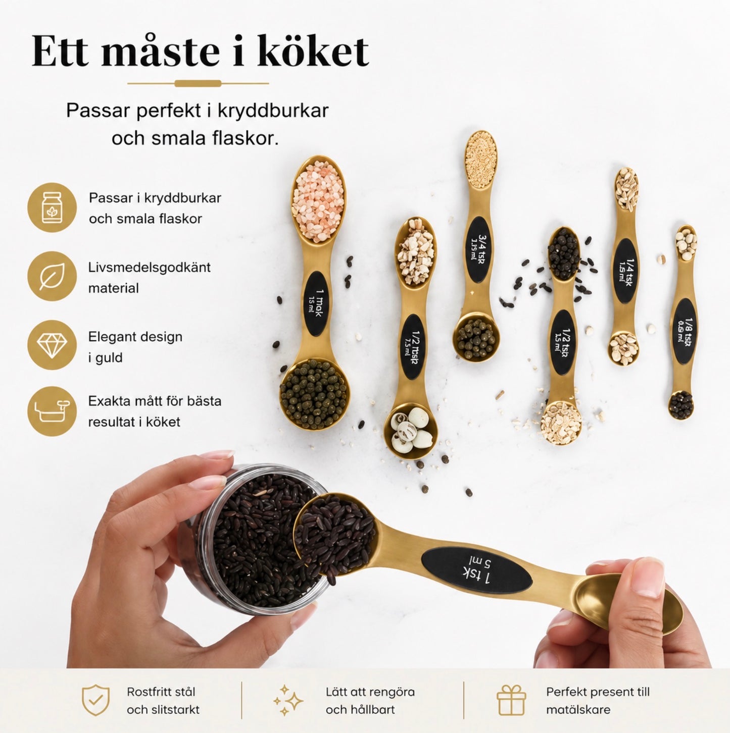 Guldiga Mätskedar – 9 Delar