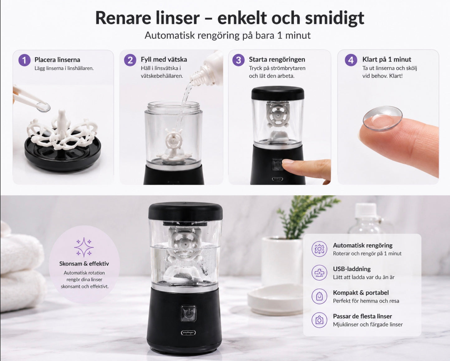 Elektriskt Linsetui med Automatisk Rengöring