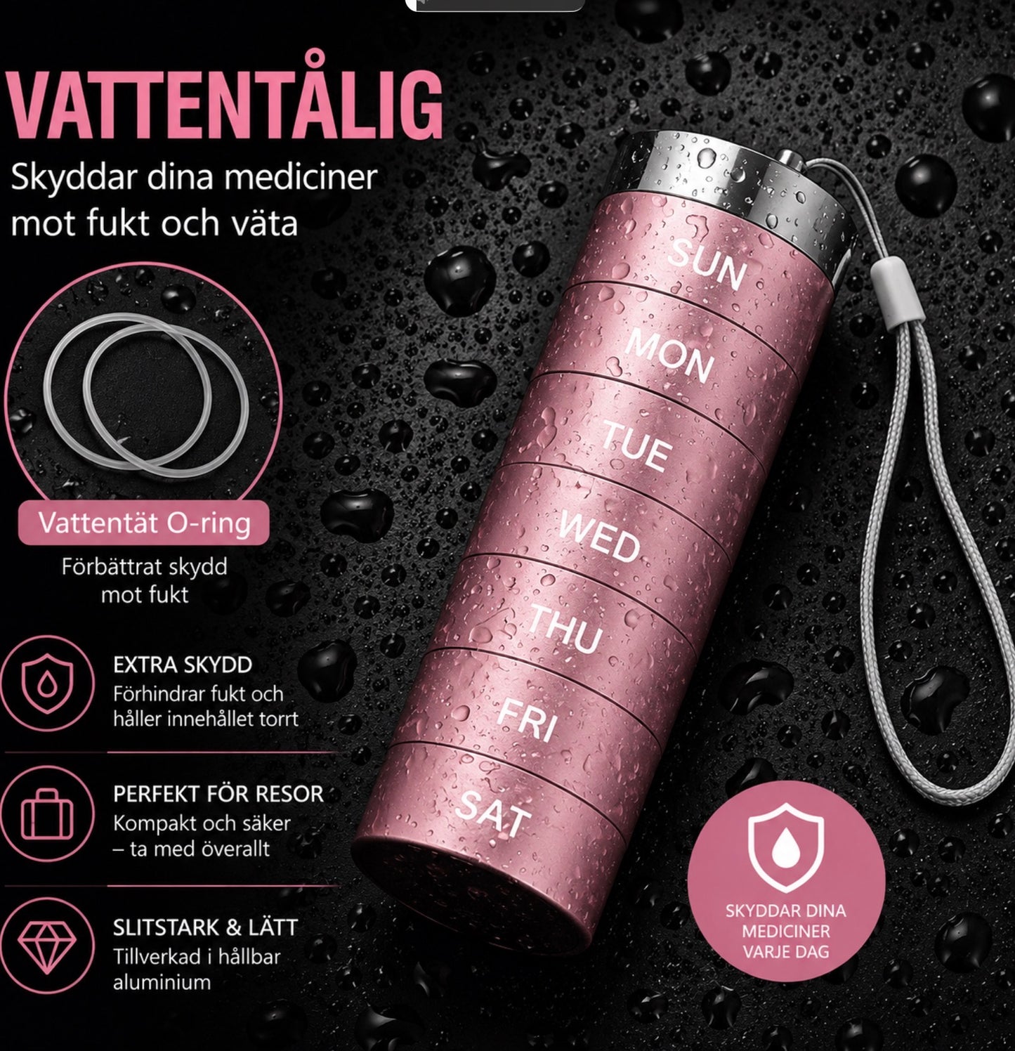 7-dagars Pillerbox i Aluminium – Kompakt & Vattentålig
