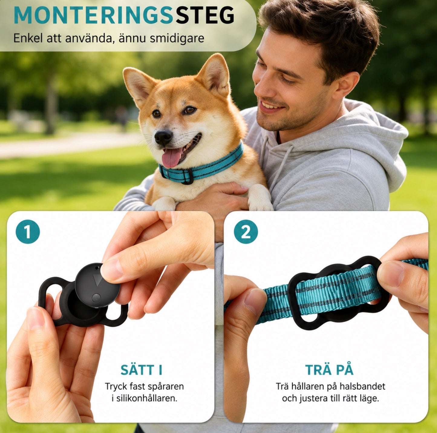 GPS-spårare för hund och katt – Kompatibel med Apple Hitta (Find My), IP68, ingen månadsavgift
